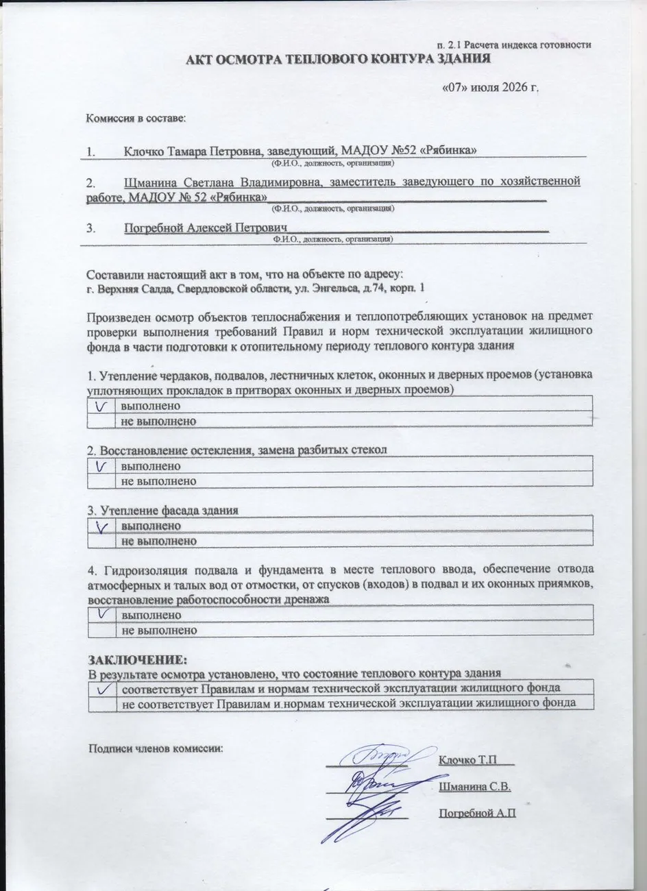 Акт осмотра теплового контура здания от 07.07.2026